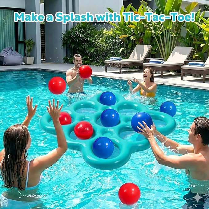 MoKo Pool Water Toys Tic-Tac-Toe Games Set, Inflatable Floats Toy with 10 Balls, Pool Games for Family Party Outdoor Beach Adults Teens Kids 2-10 Players