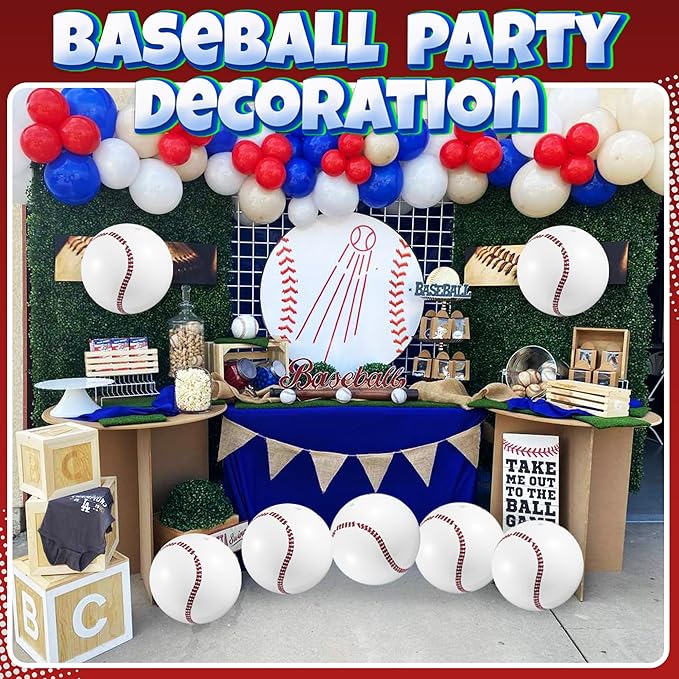 Bedwina Inflatable Baseball (Pack of 12) 16-inch, Baseball Beach Balls for Themed Party Decorations & Birthday Decor - Pool Ball Toys Party Favors & Goodie Bags Favors for Kids, Boys and Girls