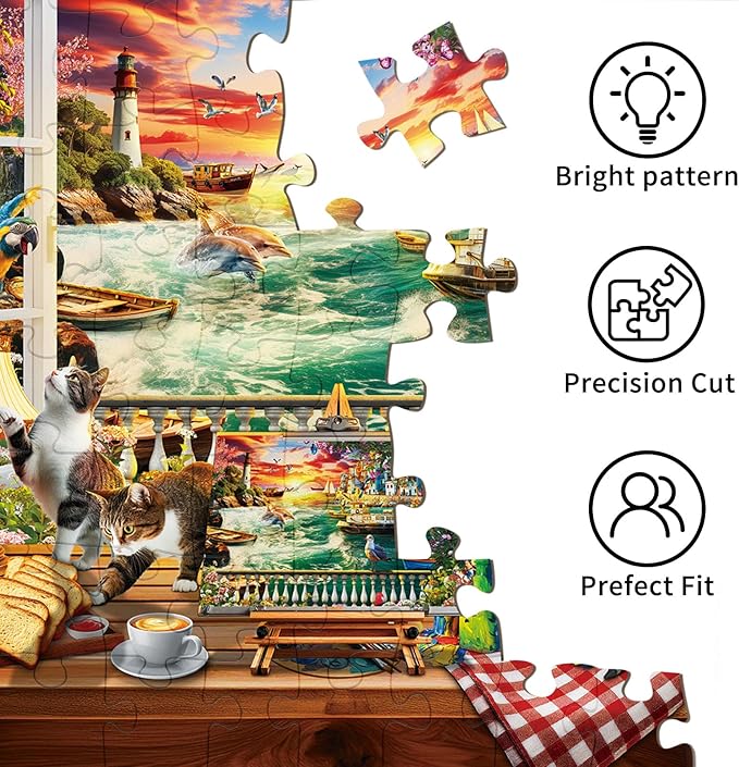 Puzzles for Adults 1000 Pieces, Jigsaw Puzzle for Adults, Fun Challenging Puzzle, Coast Window Puzzles Game, Interlock Perfectly No Dust, Gift for Valentine Friends Parents