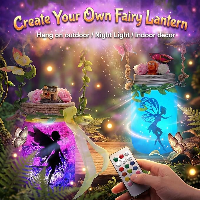 Alritz Fairy Lantern Craft Kit, Gifts for Kids Girls, Remote Control Mason Jar Night Light, DIY Garden Decorations Art Project Ornaments, Creative Easter Activities Birthday Ages 4 5 6 7 8 9 10 11+