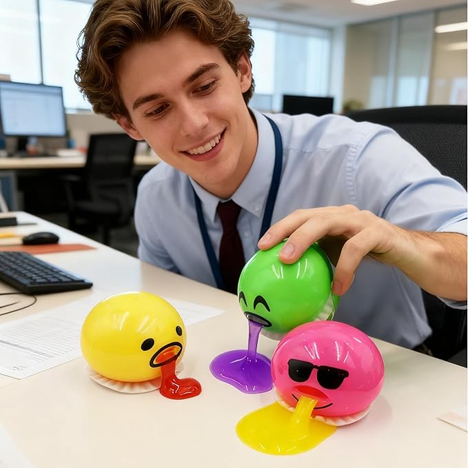 Easter Egg Fillers Vomiting Egg Slime Toy - Funny Prank Squeeze Stress Ball Puking Yolk, Novelty Fidget Relief Toy Gag Gift for Kids Adults, Christmas Stocking Stuffers & Birthday Parties