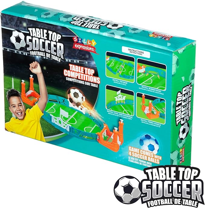 EXPRESSIONS Tabletop Soccer Game - Portable Soccer Fun w/ 4 Balls Included - Table Top Soccer Goal & Tiny Soccer Balls, Hand Soccer Training Soccer Goal Toy