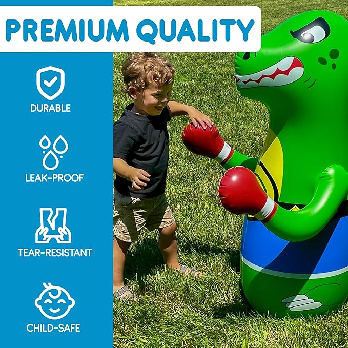 47" Inflatable Dinosaur Punching Bag for Kids - Durable Blow Up Kids Punching Bag with Bounce Back Base - Inflatable Indoor Outdoor Active Toddler Bop Play Toy