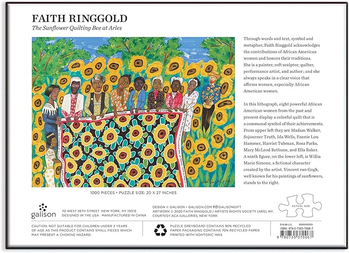 Galison Faith Ringgold The Sunflower Quilting Bee at Arles Puzzle, 1000 Pieces, 27” x 20” – Difficult Jigsaw Puzzle with Stunning & Colorful Artwork – Thick, Sturdy Pieces, Challenging Family Activity