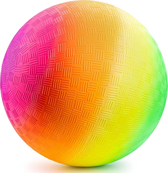 Rainbow Playground Ball - 8.5Inch (Pack of 1) Rubber Bouncy Inflatable Balls for Kids and Adults, Indoor and Outdoor Games, Kickball, Dodgeball, Four Square, and More