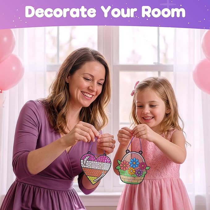 ZIZZ Diamond Painting Suncatcher Kits for Kids: 5PCS Easter Basket Stuffers for Kids, Birthday Gifts for Girls, Art & Crafts Supplies, Party Favors, Creative Toys for Girls Boys 4 5 6 7 8 9 Years Old