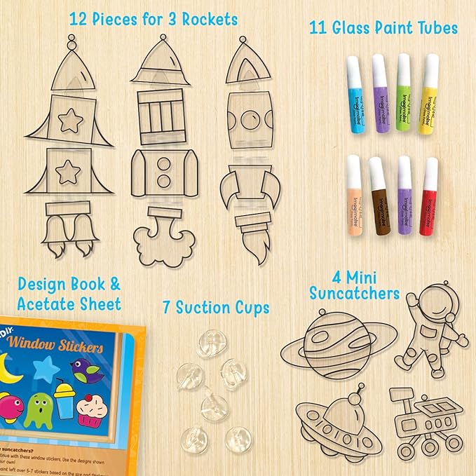 Imagimake Window Art for Kids - Rocket | Suncatcher Kits for Boys, Arts and Crafts for Ages 5-8 | Toys for Boys & Girls | Easter Gifts for 5,6,7,8,9,10,11,12 Years Old Boys & Girls | Birthday Gifts