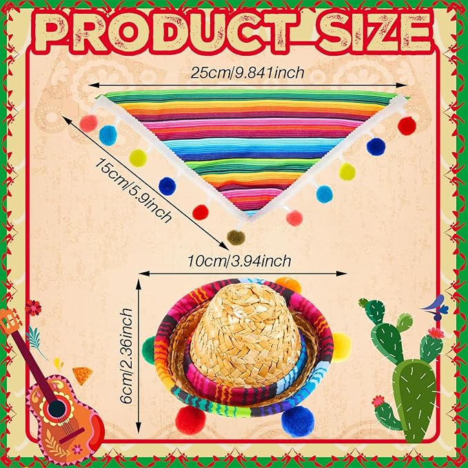 Shyyween 2 Pcs 17cm Doll Mexican Costume Accessories Mini Western Cowboy Mexican Hat with Bandana Scarf Outfit Set Accessories for Birthday Christmas Anniversary Collectors' Gift, Doll Not Included
