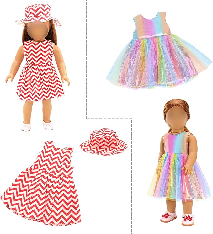 BARWA 18 inch Doll Clothes and Accessories 5 Sets Clothes Dress Outfits with 2 Pairs Shoes for 18 Inch Dolls