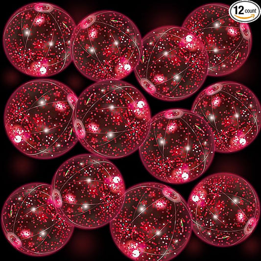 12 Pack 12 Inch Glow in The Dark LED Beach Ball Jumbo Confetti Glitters Inflatable Ball Swimming Pool Game for Party Pool Summer