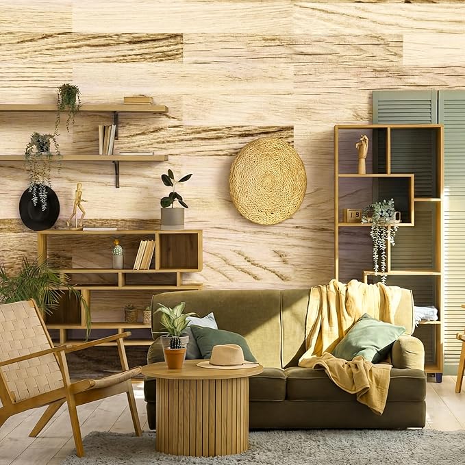 Flutesan 3 Pcs Miniature Dollhouse Wallpaper and Flooring Peel and Stick 1: 12 Scale Self Adhesive Wallpaper DIY Mini Dollhouse Accessories 8.27 x 11.69 Inch(Light Wood)