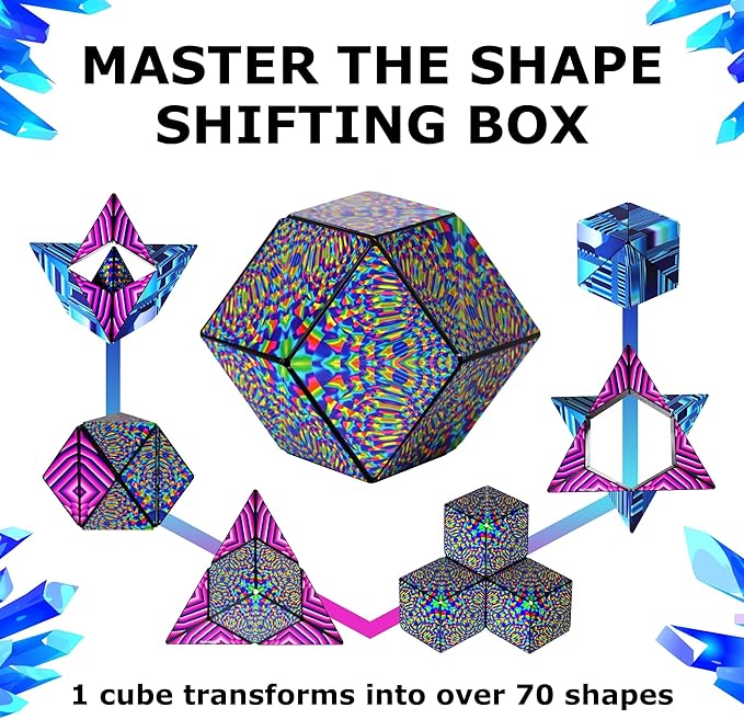Shashibo Shape Shifting Box - STEM Fidget Toy with Ultra Strong Magnets - Sensory Puzzle Cube Transforms Into 100+ Shapes, Easter Basket Stuffers Gift for Kids, Teens, and Adults (Blue Crystal)