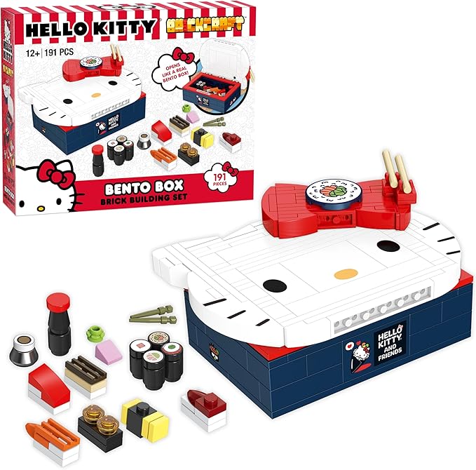 Brickcraft Officially Licensed Sanrio Hello Kitty Bento Box Building Set, 191-Piece Multicolored Brick Kit with Detailed Character Face and Mini Sushi Builds, Adorable for Fans Seasonal