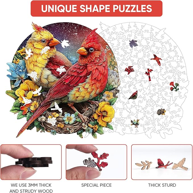 MEATRN Winter Cardinals Puzzles for Adults, Fun Educational Wooden Puzzle, Christmas Decorative Gift, Relaxing Wood Puzzle Game for Family & Friends, 206 Pcs, 11x11.2 in