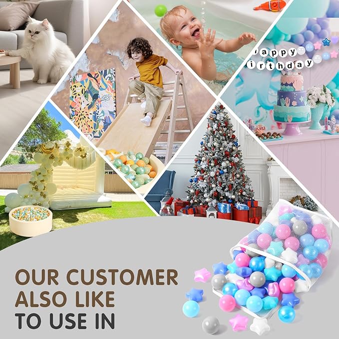 Realhaha Ball Pit Balls 50 100 200 500, Star Shapes for Babies Kids Playpen Plastic Balls for Babies Ball Pool Puppy Playballs