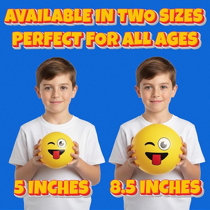 5-Inch Happy Face Bouncing Balls for Kids & Toddlers (Pack of 5) - Playground Balls w/ 5 Fun Designs - Lightweight Play Bouncy Ball Gifts for Boys & Girls