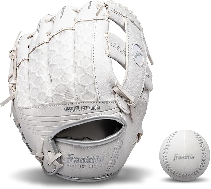 Franklin Sports Kids Baseball Glove + Foam Ball Sets - Meshtek Youth Teeball Gloves for Kids + Toddlers - Left + Right Hand Throw - 9.5" Inch