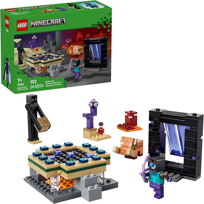 LEGO Minecraft Nether & End Portal Journey Building Toy for Boys & Girls - Video Game Playset & Toy Figures for Kids, Ages 7+ - W/Cool Hero Minifigure - Gift Idea for Birthdays - 21584