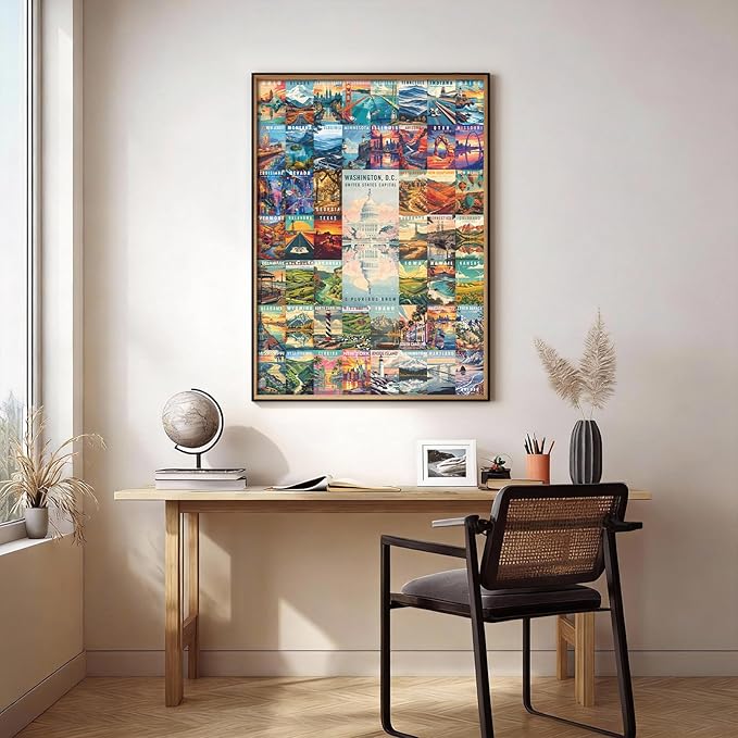 50 States & Washington, D.C. Jigsaw Puzzles for Adults 1000 Pieces, United States 1000 Piece Puzzle, Travel Poster Design of Family Puzzle,challenging Puzzle,USA States Puzzle
