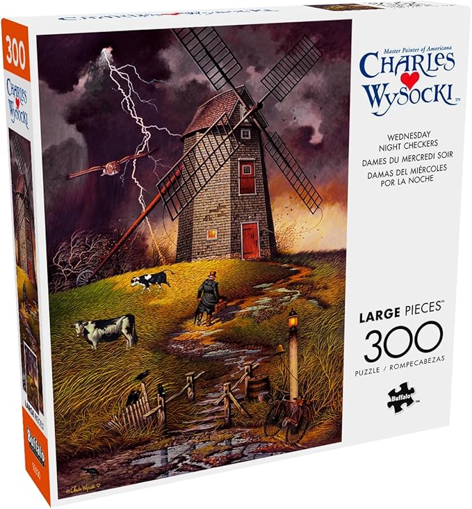 Buffalo Games – 300 Charles Wysocki: Wednesday Night Checkers Oversized Piece Jigsaw Puzzle Larger Shapes - Great for Adults, Seniors, Family, Kids, Easy to Grip