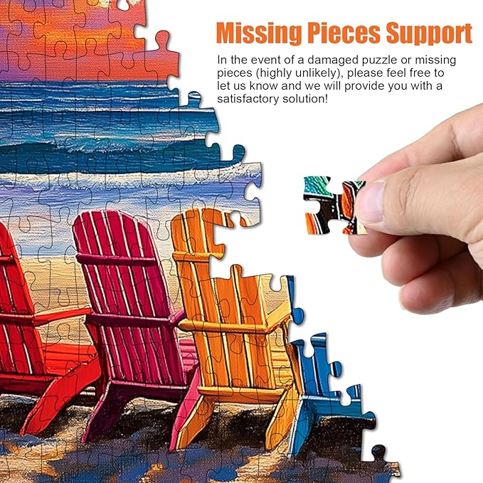 Beach Puzzles for Adults 1000 Pieces - Colorful Puzzles Beach Lounge Chair Scene, Summer Jigsaw Puzzle with Letters on Back, Challenging Hard Difficult Sunset Landscape Puzzle as Home Coast Art Decor