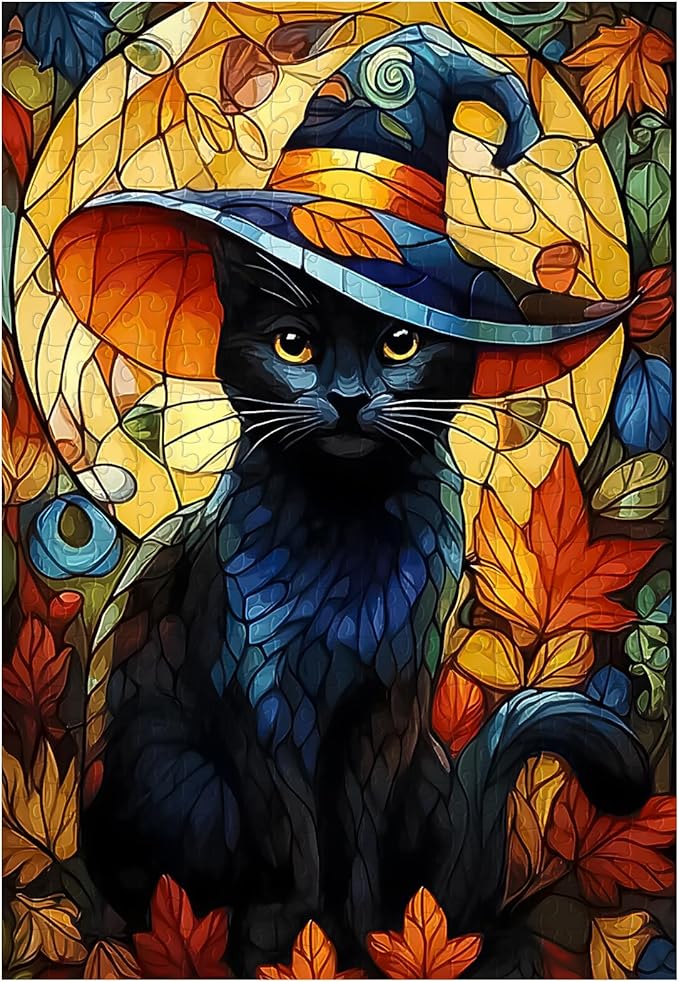 Great Jigsaw Puzzles for Adults 300 Pieces Halloween Black Cat Puzzles for Adults Toys Gift Family Decoration Kids Puzzle