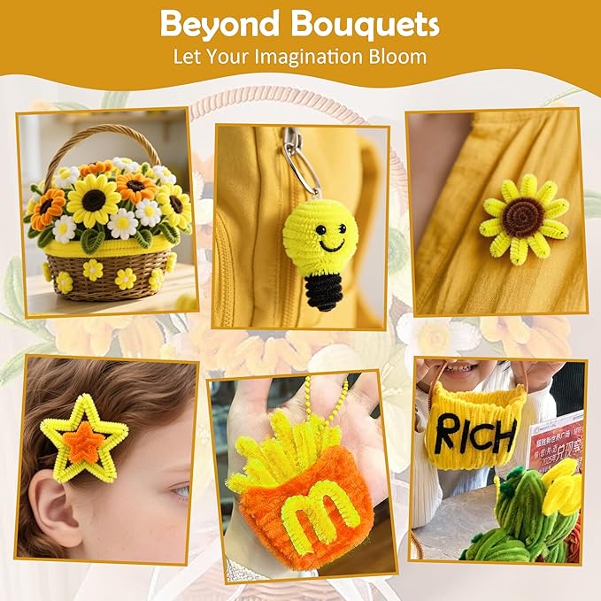 500 Pcs Pipe Cleaners Craft Kit for Flower Making, Complete DIY Bouquet Set with Chenille Stems, Craft Wire, Stamen, Tape, Ribbon & More, Perfect for Arts, Handmade Gifts & Decorations