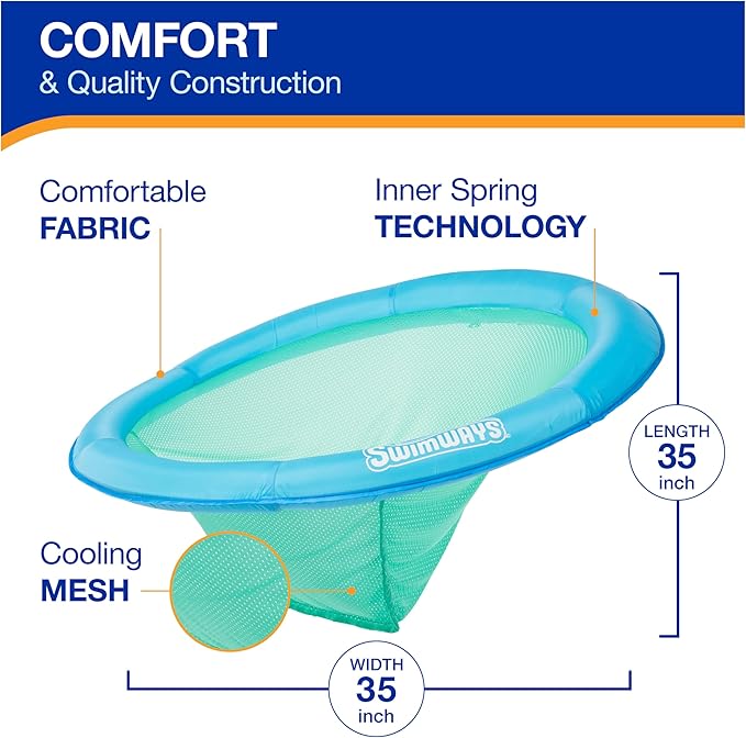 SwimWays Spring Float Premium Papasan Pool Lounger, Inflatable Pool Floats Adult with Fast Inflation for Ages 15 & Up