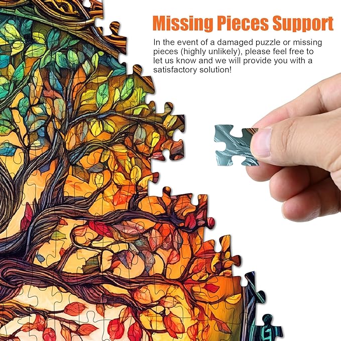 Tree of Life Puzzles for Adults 1000 Pieces - Stained Glass Jigsaw Puzzle with 3D Visual Effect, Challenging Colorful Mosaic Puzzle with Letters on Back, Challenging Hard Difficult Round Puzzles Games