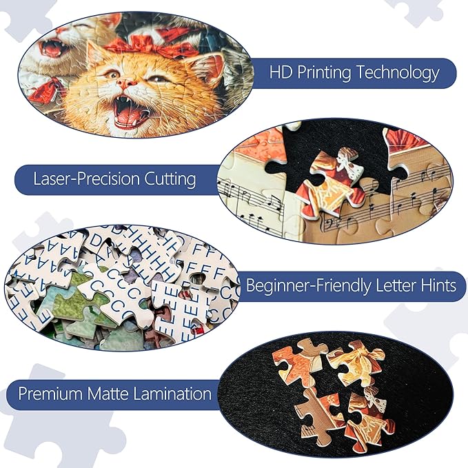 1000 Piece Puzzle for Adults, Challenging Vintage Cat Choir Jigsaw Puzzles, Premium Matte Finish, 27.56 x 19.68 Inches, Perfect for Game Nights