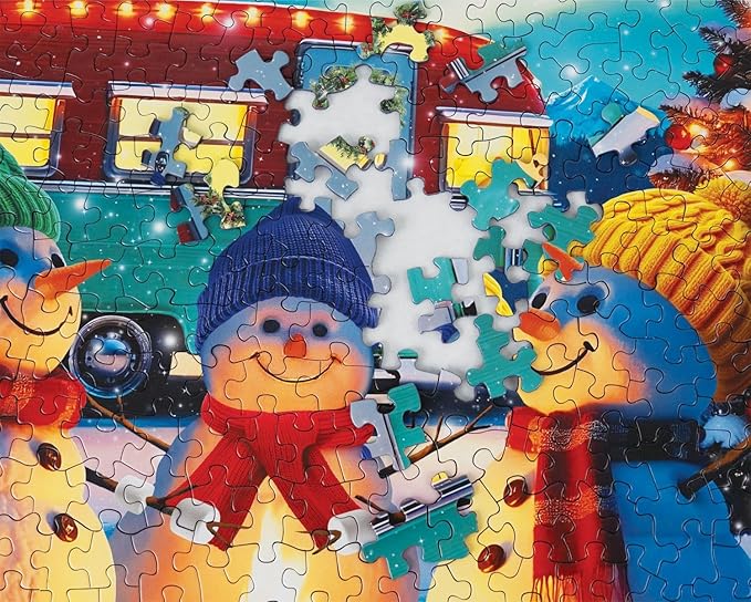 Springbok Christmas Campers 500 Piece Puzzle for Adults and Families - Snowmen Love Camping in The Cold