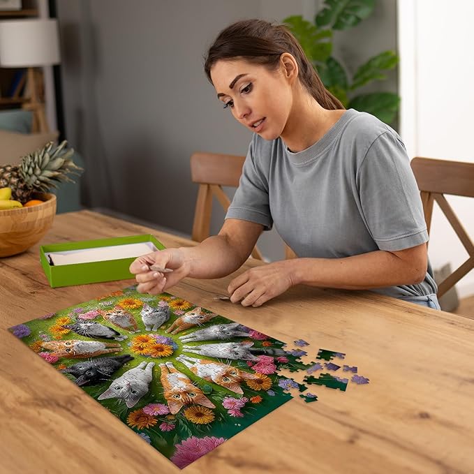 Puzzles for Adults 500 Pieces, Cat Jigsaw Puzzles - Feline Blossoms, Impossible Flower Puzzle for Seniors Family, 20.47 x 14.96 inches, 1:1 Poster, Letter on the Back