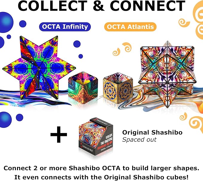 Shashibo Octa Shape Shifting Box - STEM Fidget Toy with Ultra Strong Magnets - Sensory Puzzle Cube Transforms Into 100+ Shapes, Easter Basket Stuffers Gift for Kids, Teens, and Adults (Infinity)