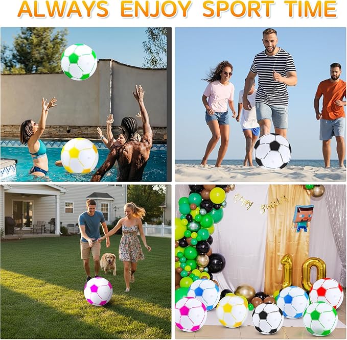 Hungdao Inflatable Soccer Ball 16 Inch Large Beach Toys Bulk Multicolored Blow up Soccer Balls Beach Water Games for Summer Swimming Pool Sports Birthday Party Favor