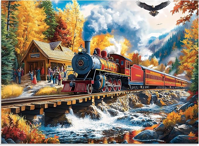 Puzzles for Adults 500 Pieces, Train Puzzle for Adults, Fun Fall Landscape Jigsaw Puzzles Seniors, 500 Pieces Recycled Cardboard Puzzle, Challenging Family Game, 20.5 x 15 in