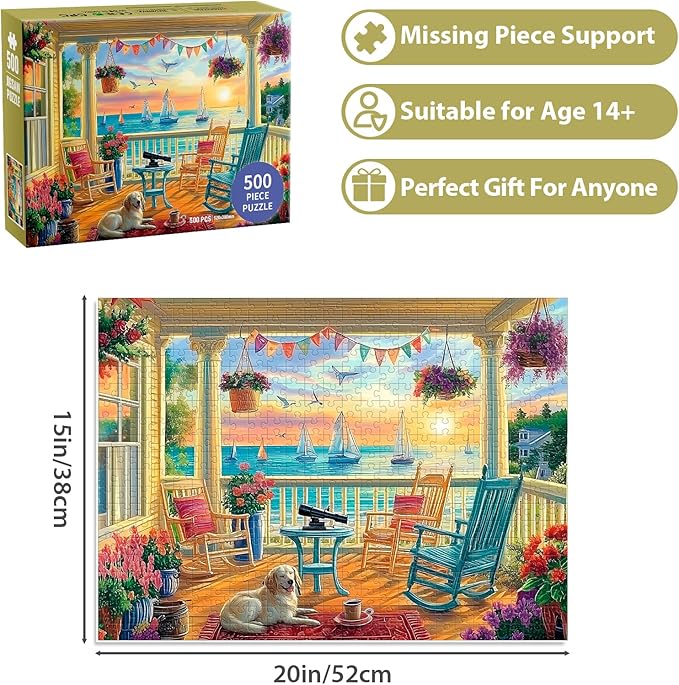 500 Piece Puzzles for Adults, Beach Flower Jigsaw Puzzle for Adult Seniors, Recycled Cardboard Dog Puzzle 500 Pieces, Challenging Puzzles Activity Game Nights Gift for Friends 20.5 * 15IN