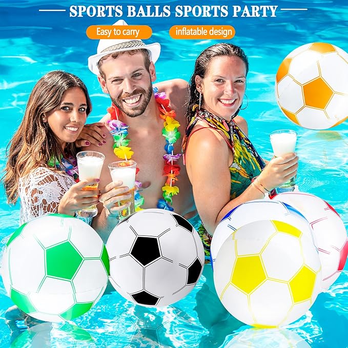 16 Pack 16 Inch Inflatable Soccer Balls Beach Balls Bulk Colorful Blow Up Beach Soccer Balls Party Favor for Outdoor Summer Pool Beach Sports Party Favor, 8 Colors