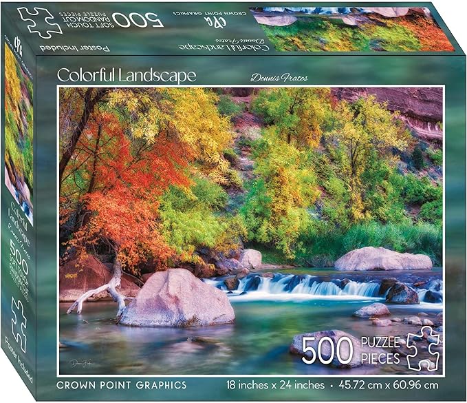 Crown Point Graphics Colorful Landscape 500 Jigsaw Piece Puzzle, Soft Touch Design, Made in USA