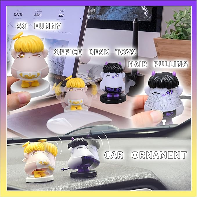 2PCS Angels and Demons Hair Plucking Fidget Toys,Shaking Bobblehead Dashboard Decor Car Accessories,Stress Relief Picking Toys as 14+Adults Halloween Party Favors Valentines Christmas Novelty Gift