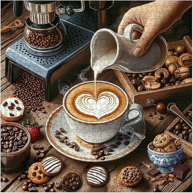 Coffee Food Puzzle for Adults 1000 Pieces, Chocolate Kitchen Jigsaw Puzzle, Baking Bakery Cookie Puzzle
