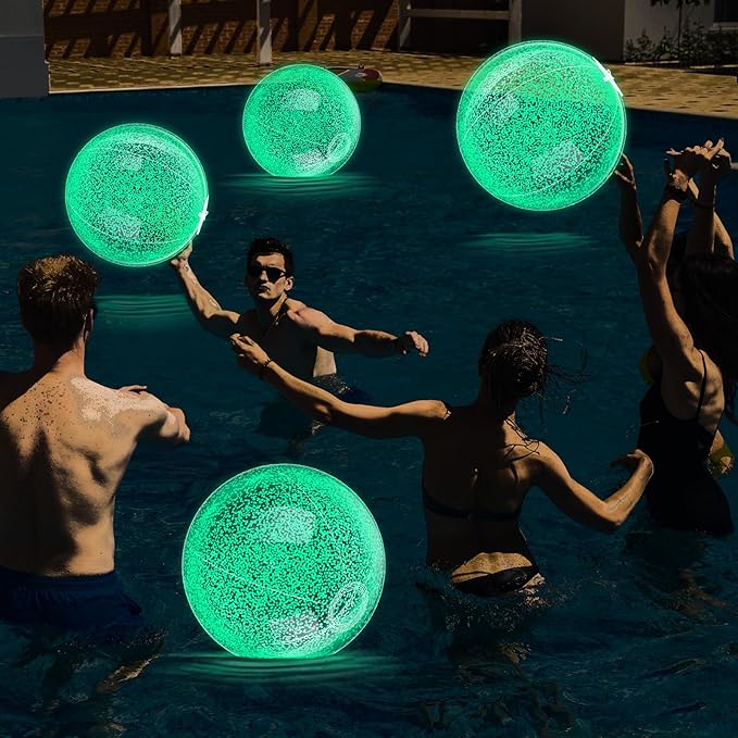 6 Pcs 16 Inch Light up Beach Balls Glow in The Dark Blow up Pool Floating Inflatable Balls for Summer Neon Party Games Pool Garden Decorations Outdoor