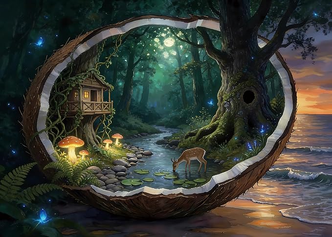 Magic Forest Landscape Puzzles for Adults 1000 Pieces Nature, Pretty Tree of Life Deer Art Jigsaw Puzzles, Fantasy Scenic Mushroom Plant Animal Challenging Puzzle