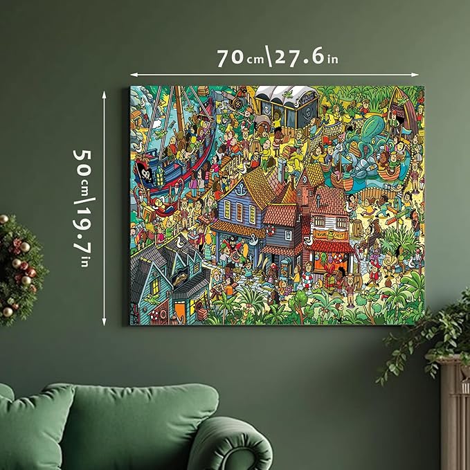 Jigsaw Puzzles for Adults, 2 Pack 1000 Pieces Pirate Park Animal Paradise Puzzle, Cartoon Painting Challenging Puzzles for Family Activity Game Nights Gifts Fidget Stress Relief