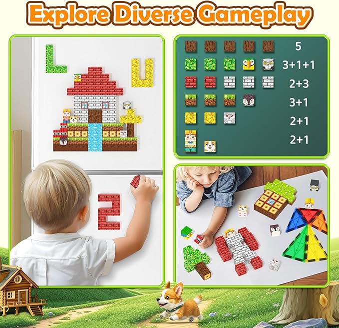 Magnetic Blocks with Animals, Magnetic Building Blocks Magnet Cube Toys Stacking, Build Forest World Set, STEM Montessori Sensory Toys for Gifts (100 Forest Animals)