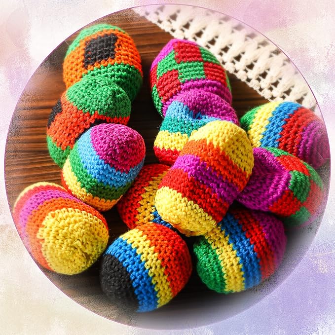 Yunsailing Knit Sack Balls Knitted Kickball Soft Juggling Balls Multicolored Crochet Geometric Pattern Foot Bag Kick Sack for Adults Easter Game Random Color