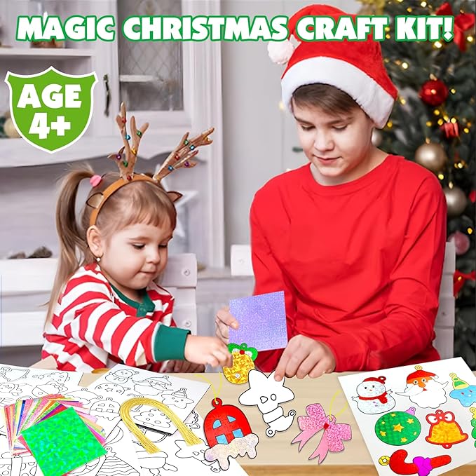 AJAZPER Foil Crafts for Kids, Christmas Crafts for Kids, Christmas Arts and Crafts Kits, Kid DIY Creative Activity for Kid Ages 4 5 6 7 8 9 10 Girls and Boys Toys Gifts Stocking Stuffers