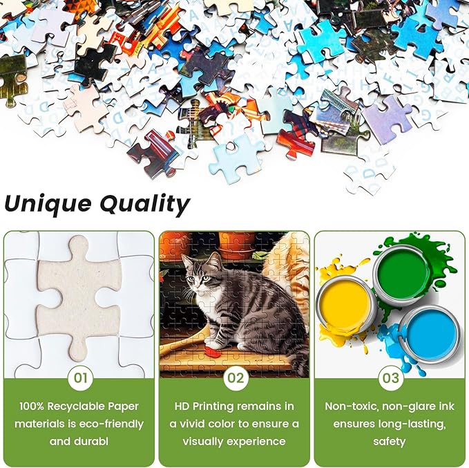 500 Piece Puzzle for Adults-Cats and Flowers | Recycled Cardboar Jigsaw Puzzles 500 Pieces | Challenging Family Activity Great Gift Idea for Family Friends | Difficult Puzzles Size 20.5 x 15 inches