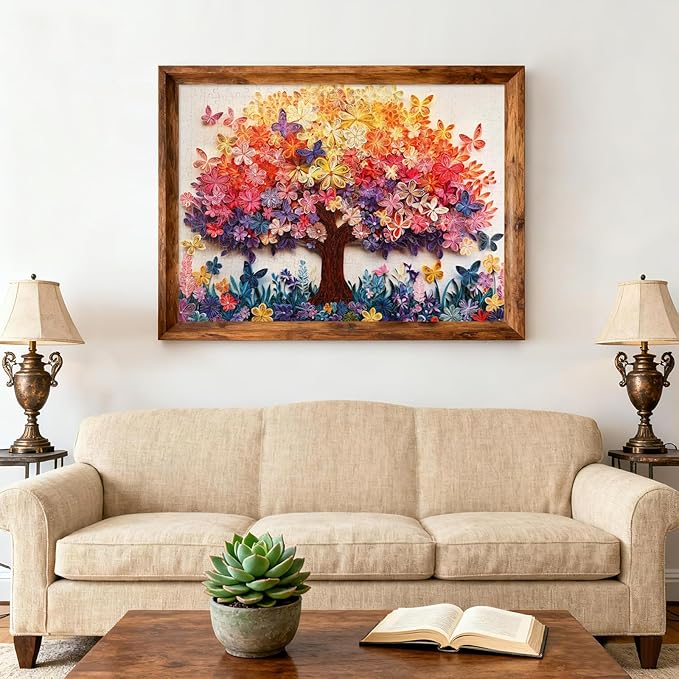 500 Piece Puzzle for Adults - Tree of Life Colorful Butterflies & Flowers Design, Challenging Family Game Night Puzzle, Perfect for Group Gatherings & Stress Relief