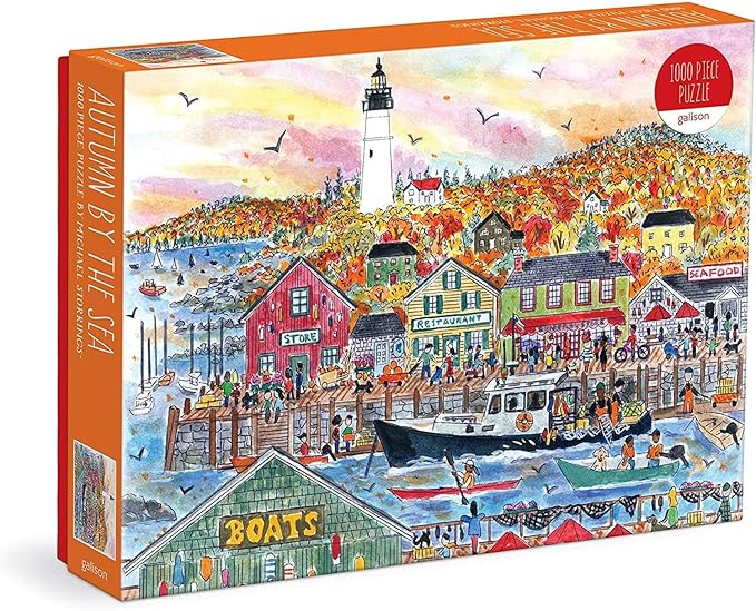 Galison Michael Storrings Autumn by The Sea 1000 Piece Puzzle from Galison - 27" x 20" Beautifully Illustrated Puzzle, Thick & Sturdy Pieces, Perfect Activity for Chilly Fall Weather!