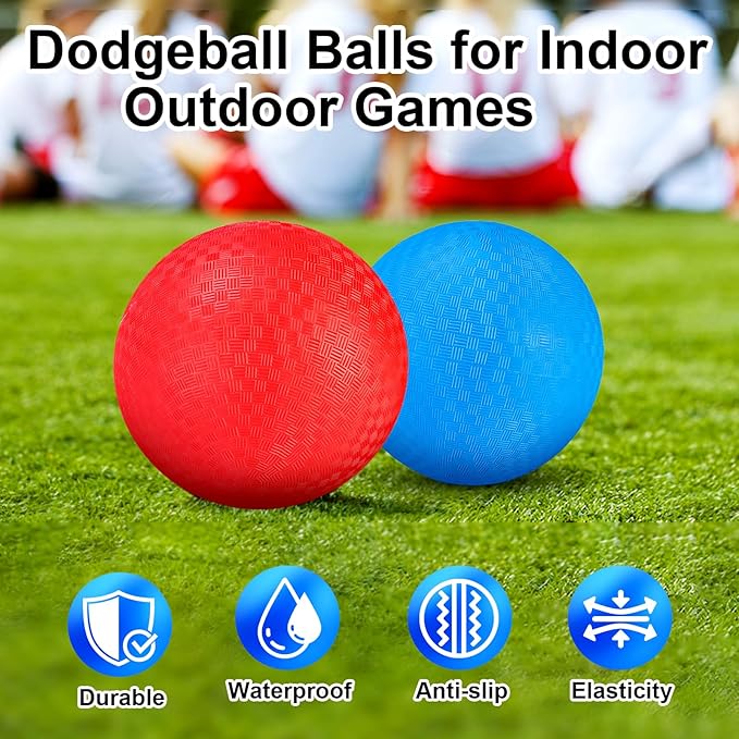 Kickball Set, 8.5 Inch Playground Ball, 4 Pcs Dodgeball Kickballs with 1 Pump, Rubber Kick Balls for Kids Adults Outdoor, Official Size Bouncing Hand Balls for Camps and Schools (8.5 Inch)